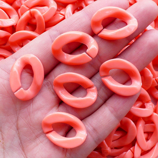 Acrylic Open Links / Big Plastic Chain Links (Red / 17mm x 23mm / 10pcs)  Rainbow Necklace Large Bracelet Kawaii Jewellery Chunky Chain F207