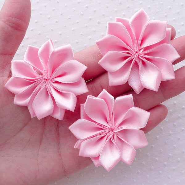 5 Pcs Pink Handcrafted Flowers Applique, Handmade Flowers Petals