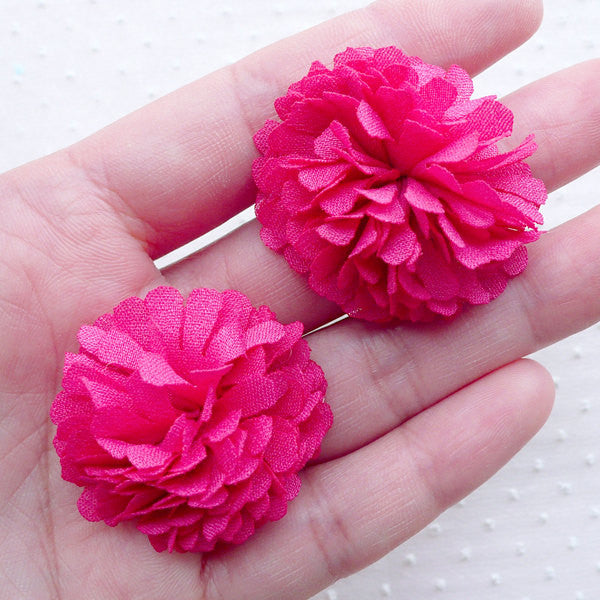 Rose Flower Applique / Fabric Flowers (3pcs / 3.5cm / Pink) Baby Flora, MiniatureSweet, Kawaii Resin Crafts, Decoden Cabochons Supplies