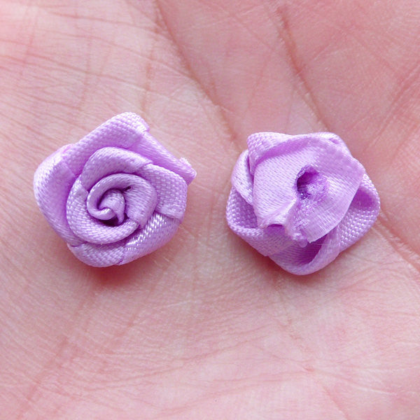 Small Rose Floral Applique / Little Fabric Rose Flower / Satin Ribbon, MiniatureSweet, Kawaii Resin Crafts, Decoden Cabochons Supplies