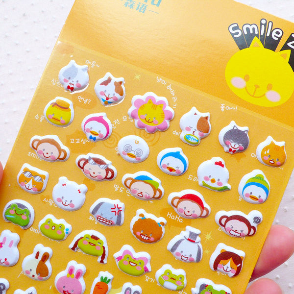 CLEARANCE Puffy Animal Stickers / My Little Friends Embossed Deco Stic, MiniatureSweet, Kawaii Resin Crafts, Decoden Cabochons Supplies