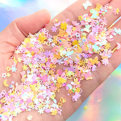 Iridescent Pink Heart Snowflake and Star Glitter, Dreamy Glittery Con, MiniatureSweet, Kawaii Resin Crafts, Decoden Cabochons Supplies