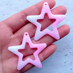 Kawaii Confetti Star Charms | Resin Star Pendant | Glittery Decoden Cabochon | Fairy Kei Jewelry Making | Phone Case Embellishments (2pcs / Pink /