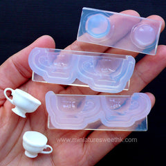 Silicone 3D Mold Coffee Tea Cup Cappuccino Coffee Cup and Plate Mold 1:12  Dollhouse Transparent High Quality Silicone Clay Resin From Japan 