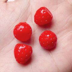 Strawberry Cabochons (3pcs / 13mm, 18mm & 24mm / 3D) Kawaii