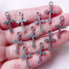 Silver Cross Beads (4pcs / 12mm x 14mm / Tibetan Silver / 2 Sided