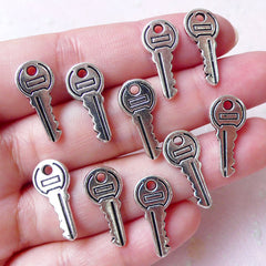 Tiny Key Charms (15pcs / 6mm x 16mm / Tibetan Silver / 2 Sided) Kawaii, MiniatureSweet, Kawaii Resin Crafts, Decoden Cabochons Supplies