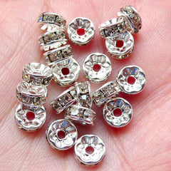 21mm Alloy & Rhinestone Round Beads, Gunmetal With Clear Rhinestone Beads,  2.5mm Hole, Sparkly Glass Rhinestones, Large Rhinestone Ball Bead