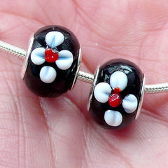 Flower Beads Jewelry Making Glass Flower Beads Black White Flowers 15mm 20  pcs