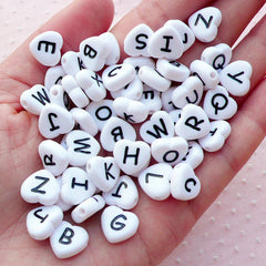 Plastic White Vertical Hole Alphabet Beads, 11mm Cube, Random Mix, 150 beads