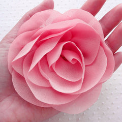Chiffon Flower with Gem & Pearl / Fabric Flower Applique / Puff Floral  Applique (2pcs / 5.5cm / Pink) Hair Accessories Brooch Making B247