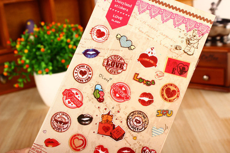 Heart Seal Sticker (1 Sheet) Love Valentines Scrapbooking Party Decor, MiniatureSweet, Kawaii Resin Crafts, Decoden Cabochons Supplies