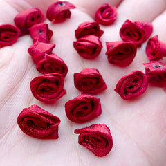 Satin Ribbon Flowers / Fabric Ruffle Floral Applique (3pcs / 5.5cm / P, MiniatureSweet, Kawaii Resin Crafts, Decoden Cabochons Supplies