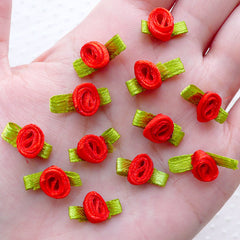 Mini Ribbon Roses for Crafts, BENBO 200Pcs Tiny Artificial Fabric Flowers  with Leaves Small Rosettes Applique DIY Flower Satin Ribbon Roses for  Sewing